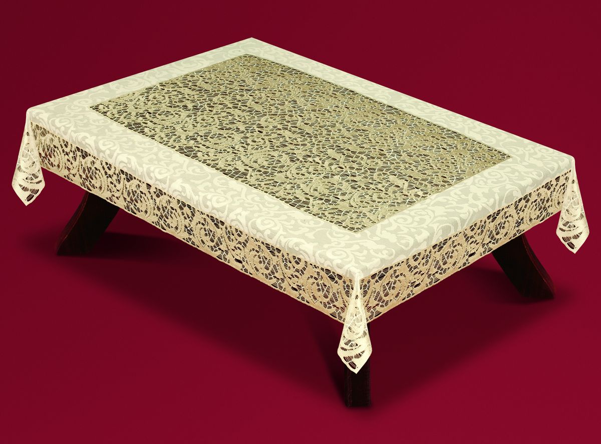 Скатерть Haft, прямоугольная, цвет: кремовый, золотистый, 100x 150 см. 59180-10050640-150 Скатерть Haft, прямоугольная, цвет: кремовый, золотистый, 100x 150 см. 59180-10050640-150Великолепная прямоугольная скатерть Haft, выполненная из полиэстера, органично впишется в интерьер любого помещения, а оригинальный дизайн удовлетворит даже самый изысканный вкус. Скатерть изготовлена из сетчатого материала с ажурным рисунком. Скатерть Haft создаст праздничное настроение и станет прекрасным дополнением интерьера гостиной, кухни или столовой.