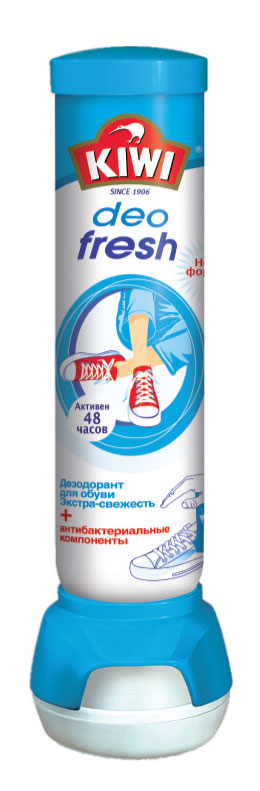 Спрей-дезодорант для обуви Kiwi Deo Fresh, антибактериальный, 100 млMW-3101 Спрей-дезодорант для обуви Kiwi Deo Fresh, антибактериальный, 100 млMW-3101Освежающий дезодорант для обуви Kiwi Deo Fresh нейтрализует неприятные запахи и заботится о гигиене вашей обуви.Антибактериальный состав дезодоранта обеспечивает защиту от распространения опасных микробов и бактерий. Специальная формула позволяет продлить эффективность дезодоранта до 48 часов. Подходит для каждодневного использования.