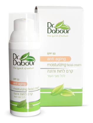 Dr. Dabour Увлажняющий крем для лица SPF 50, 50 мл67302 Dr. Dabour Увлажняющий крем для лица SPF 50, 50 мл67302Увлажняющий крем с высоким фактором защиты от солнца оптимально сочетает в себе химические и физические UVA и UVB фильтры с антиоксидантными компонентами, которые эффективно предупреждают развитие процесса старения кожи. Натуральные ингредиенты: масла, растительные экстракты, витамины Е, А и С, омега кислоты и бета-каротин надежно защищают, питают и увлажняют кожу, повышая упругость и эластичность, выравнивая контуры лица, разглаживая морщины и уменьшая их глубину, предотвращая появление пигментных пятен, придавая особую мягкость и сияние коже.
