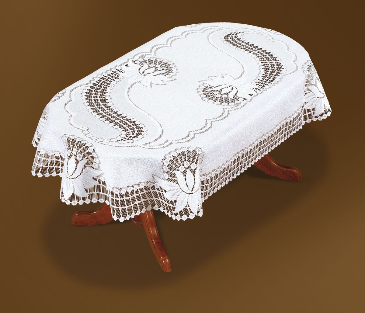 Скатерть Haft, овальная, цвет: белый, 150x 100 см. 46081-1001004900000360 Скатерть Haft, овальная, цвет: белый, 150x 100 см. 46081-1001004900000360Великолепная овальная скатерть Haft, выполненная из полиэстера, органично впишется в интерьер любого помещения, а оригинальный дизайн удовлетворит даже самый изысканный вкус. Скатерть изготовлена из сетчатого материала с ажурным рисунком. Края скатерти закруглены.Скатерть Haft создаст праздничное настроение и станет прекрасным дополнением интерьера гостиной, кухни или столовой.