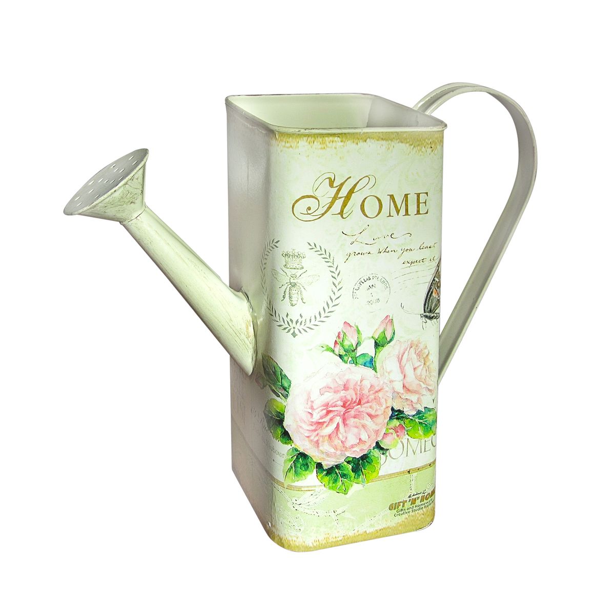 Лейка декоративная GiftnHome Уютный дом, 2,2 лTHN132N Лейка декоративная GiftnHome Уютный дом, 2,2 лTHN132NДекоративная лейка GiftnHome Уютный дом - прекрасное решение для декора дома или дачи. Изготовлена из жести и оформлено красочным цветочным рисунком в винтажном стиле. Декор выполнен в технике декупаж. Изделие предназначено для интерьерного оформления жилого помещения. Оно прекрасно дополнит интерьер и добавит в обычную обстановку нотки романтики и изящества. Лейка не герметична - не рекомендуется наполнять водой. Объем: 2,2 л. Размер (по верхнему краю): 10 см х 10 см. Высота лейки: 22,5 см.