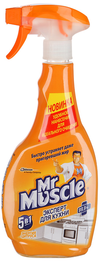 Чистящее и моющее средство Мистер Мускул Энергия цитруса для кухни, 500 мл391602 Чистящее и моющее средство Мистер Мускул Энергия цитруса для кухни, 500 мл391602Чистящее и моющее средство Мистер Мускул Энергия цитруса предназначено для уборки на кухне. Убивает микробы. Эффективно растворяет жир и грязь на кухонных поверхностях: стол, плита, раковин, кафельная плитка, эмалированные раковины и полы (твердые поверхности).Не допускать длительного контакта со средством при очистки поверхностейиз дерева, алюминия, а также окрашенных, лакированных, а такжеповерхностей из неизвестных материалов.Состав: вода, органические растворители, моноэтаноламин, а-ПАВ, отдушка (d-лимонен), алкилдиметилбензиламмоний хлорид. Товар сертифицирован.