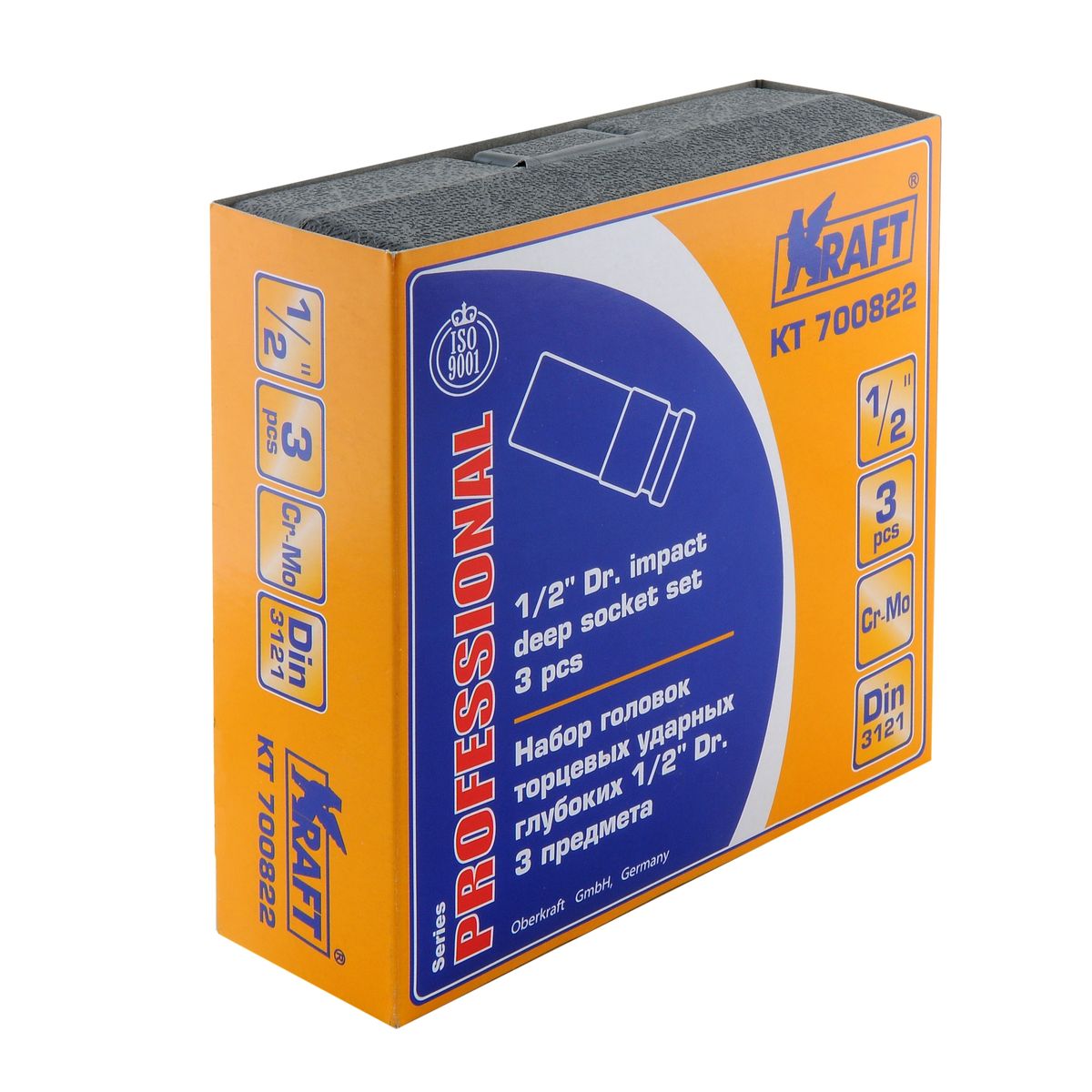 Набор торцевых ударных глубоких головок Kraft Professional, 1/2, 17 мм - 21 мм, 3 шт80621 Набор торцевых ударных глубоких головок Kraft Professional, 1/2, 17 мм - 21 мм, 3 шт80621В набор Kraft Professional входят ударные глубокие тонкостенные торцевые головки на планке под квадрат 1/2 следующих размеров: 17 мм, 19 мм, 21 мм. Головки выполнены из хромованадиевой стали.Торцевые головки Kraft Professional изготовлены из хромованадиевой стали марки 50BV30 со специальным трехслойным покрытием, обеспечивающим долговременную защиту от механических повреждений.