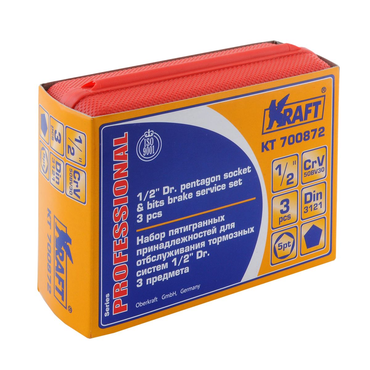 Набор пятигранных принадлежностей Kraft Professional, для обслуживания тормозных систем, 1/2, 3 предмета98298130 Набор пятигранных принадлежностей Kraft Professional, для обслуживания тормозных систем, 1/2, 3 предмета98298130Набор Kraft Professional для обслуживания тормозных систем, включает в себя торцевые пятигранные головки 1/2:- 14 мм, для автомобилей Opel, Smart;- 19 мм, для автомобилей Peugeot;- 10 мм, для автомобилей Renault.Элементы набора Kraft Professional изготовлены из хромованадиевой стали марки 50BV30 со специальным трехслойным покрытием, обеспечивающим долговременную защиту от механических повреждений.