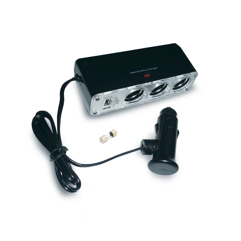 Разветвитель прикуривателя AVS CS313U, со светодиодной подсветкой, 3 выхода + USB, 12/24ВR0001390 Разветвитель прикуривателя AVS CS313U, со светодиодной подсветкой, 3 выхода + USB, 12/24ВR0001390Разветвитель прикуривателя AVS CS313U увеличивает количество гнезд прикуривателя и рассчитан на подключение нескольких различных электрических приборов, например, автомобильного чайника или термокружки. Выполнен из тугоплавкого пластика. Это устройство незаменимо при выездах на природу, да и просто в поездках по городу. Имеет 3 гнезда прикуривателя и 1 USB-порт.USB-порт: 1000 мА.Мощность: 60 Вт.Максимальный потребляемый ток подключаемых устройств: 5 А.