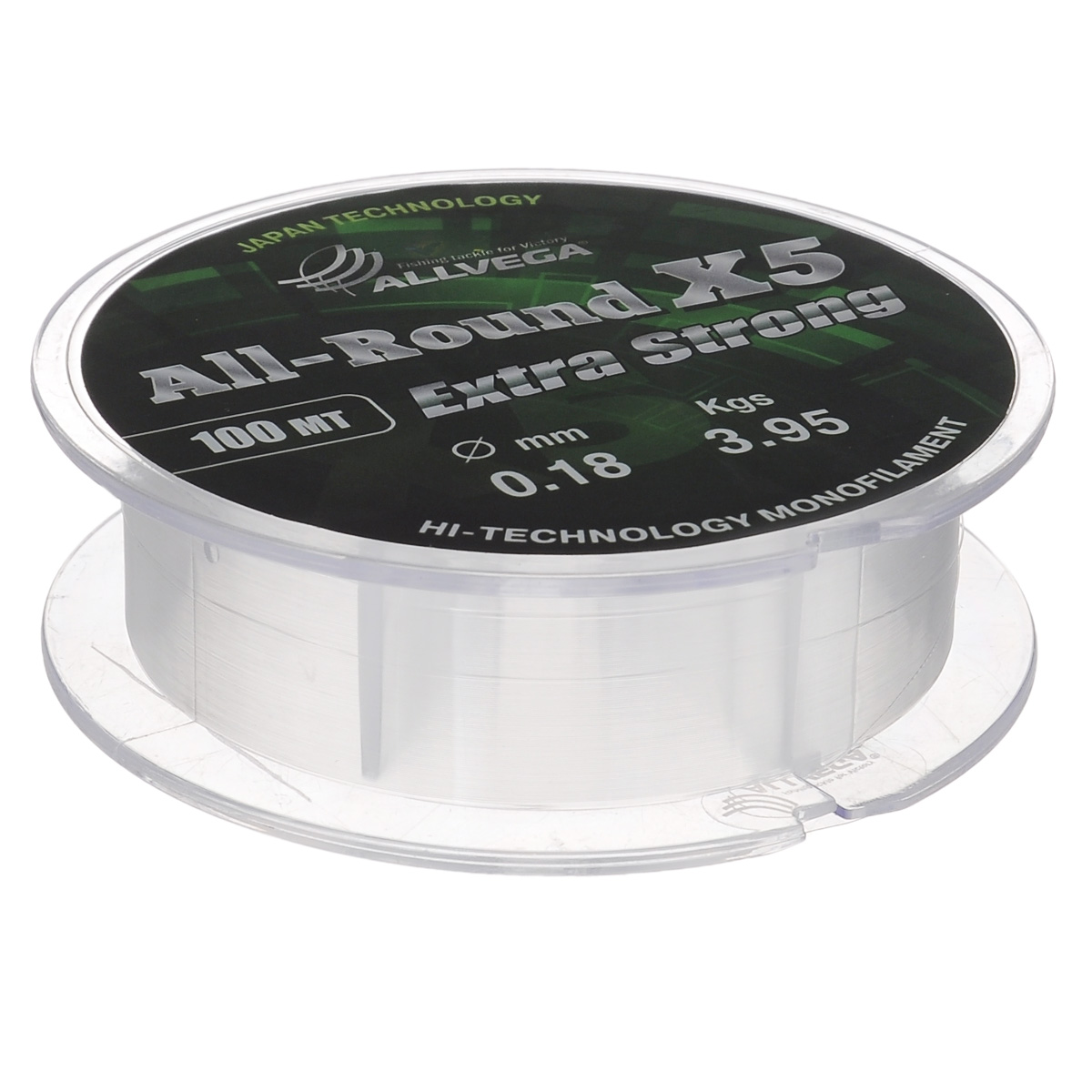 Леска Allvega All-Round X5, цвет: прозрачный, 100 м, 0,18 мм, 3,95 кг39963 Леска Allvega All-Round X5, цвет: прозрачный, 100 м, 0,18 мм, 3,95 кг39963Универсальная прозрачная леска Allvega All-Round X5, изготовленная из японского сырья. Обладает высокими разрывными и износостойкими характеристиками. Применяется в летних поплавочных оснастках. Зимой отлично подойдет для ловли на мормышку и для оснащения зимних поплавочных удочек.
