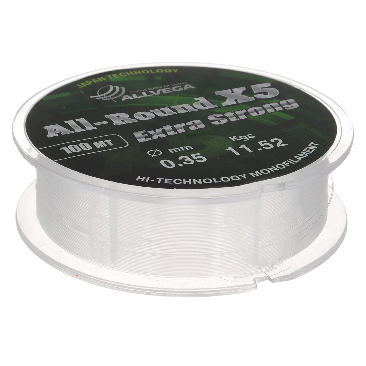 Леска Allvega All-Round X5, цвет: прозрачный, 100 м, 0,35 мм, 11,52 кг39968 Леска Allvega All-Round X5, цвет: прозрачный, 100 м, 0,35 мм, 11,52 кг39968Универсальная прозрачная леска Allvega All-Round X5, изготовленная из японского сырья. Обладает высокими разрывными и износостойкими характеристиками. Применяется в летних поплавочных оснастках. Зимой отлично подойдет для ловли на мормышку и для оснащения зимних поплавочных удочек.