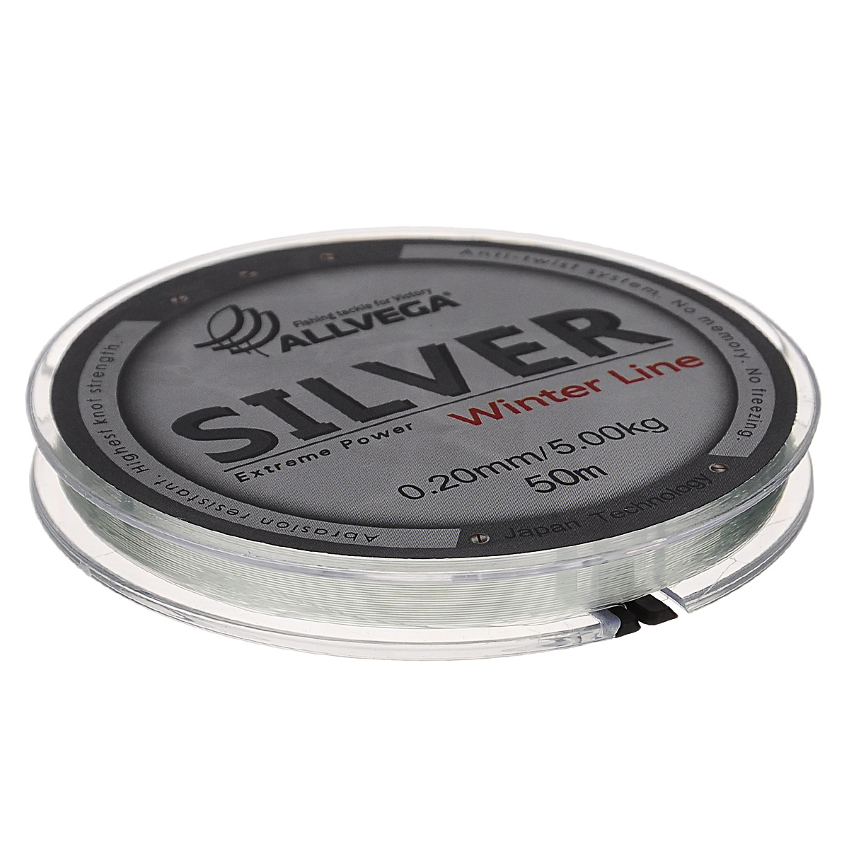 Леска Allvega Silver, цвет: серебристый, 50 м, 0,2 мм, 5 кг010-01199-23 Леска Allvega Silver, цвет: серебристый, 50 м, 0,2 мм, 5 кг010-01199-23Специальная зимняя леска Allvega Silver предназначена для использования во время низких температур. Имеет светло-серый, серебристый оттенок. Высокопрочная. Отсутствие механической памяти позволяет с успехом использовать ее для ловли на мормышку.