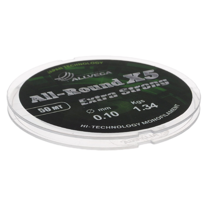 Леска Allvega All-Round X5, цвет: прозрачный, 50 м, 0,1 мм, 1,34 кгASSS15022 Леска Allvega All-Round X5, цвет: прозрачный, 50 м, 0,1 мм, 1,34 кгASSS15022Универсальная прозрачная леска Allvega All-Round X5, изготовленная из японского сырья. Обладает высокими разрывными и износостойкими характеристиками. Применяется в летних поплавочных оснастках. Зимой отлично подойдет для ловли на мормышку и для оснащения зимних поплавочных удочек.