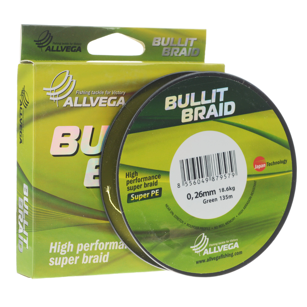 Леска плетеная Allvega Bullit Braid, цвет: ярко-желтый, 135 м, 0,26 мм, 18,6 кг21456 Леска плетеная Allvega Bullit Braid, цвет: ярко-желтый, 135 м, 0,26 мм, 18,6 кг21456Леска Allvega Bullit Braid разработана с учетом новейших японских технологий в сфере строения волокон. Благодаря микроволокнам полиэтилена (Super PE) леска имеет очень плотное плетение, не впитывает воду, имеет гладкую круглую поверхность и одинаковое сечение по всей длине. Особенности:- повышенная износостойкость;- высокая чувствительность - коэффициент растяжения близок к нулю;- отсутствует память;- идеально гладкая поверхность позволяет увеличить дальность забросов;- высокая прочность шнура на узлах.