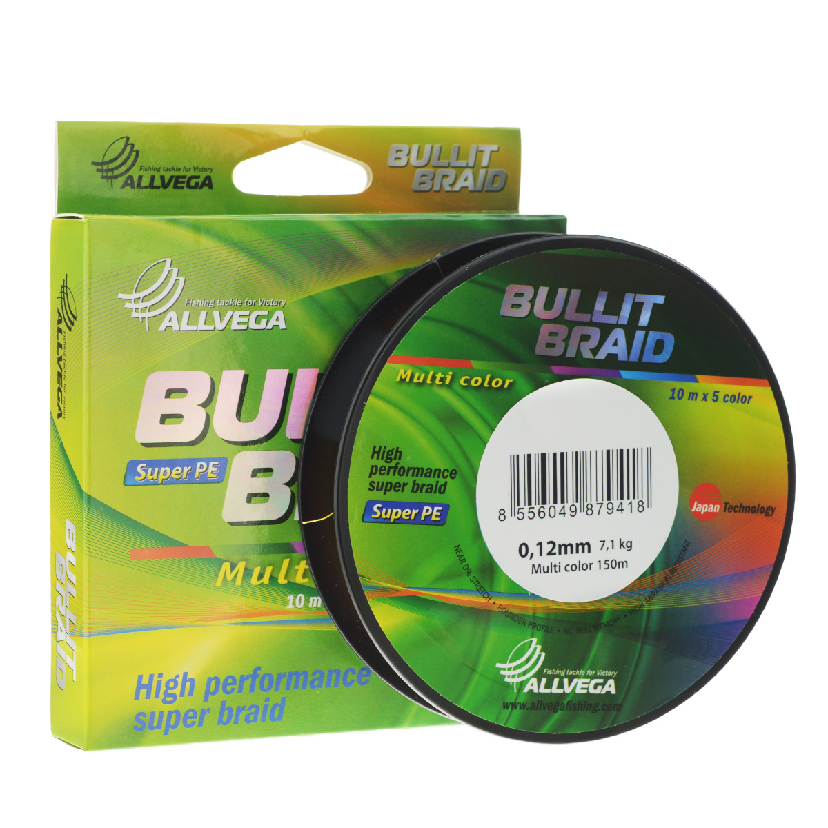 Леска плетеная Allvega Bullit Braid, цвет: мульти, 150 м, 0,12 мм, 7,1 кг51534 Леска плетеная Allvega Bullit Braid, цвет: мульти, 150 м, 0,12 мм, 7,1 кг51534Леска Allvega Bullit Braid с гладкой поверхностью и одинаковым сечением по всей длине обладает высокой износостойкостью. Благодаря микроволокнам полиэтилена (Super PE) леска имеет очень плотное плетение и не впитывает воду. Леску Allvega Bullit Braid можно применять в любых типах водоемов. Особенности:- повышенная износостойкость;- высокая чувствительность - коэффициент растяжения близок к нулю;- отсутствует память;- идеально гладкая поверхность позволяет увеличить дальность забросов;- высокая прочность шнура на узлах.