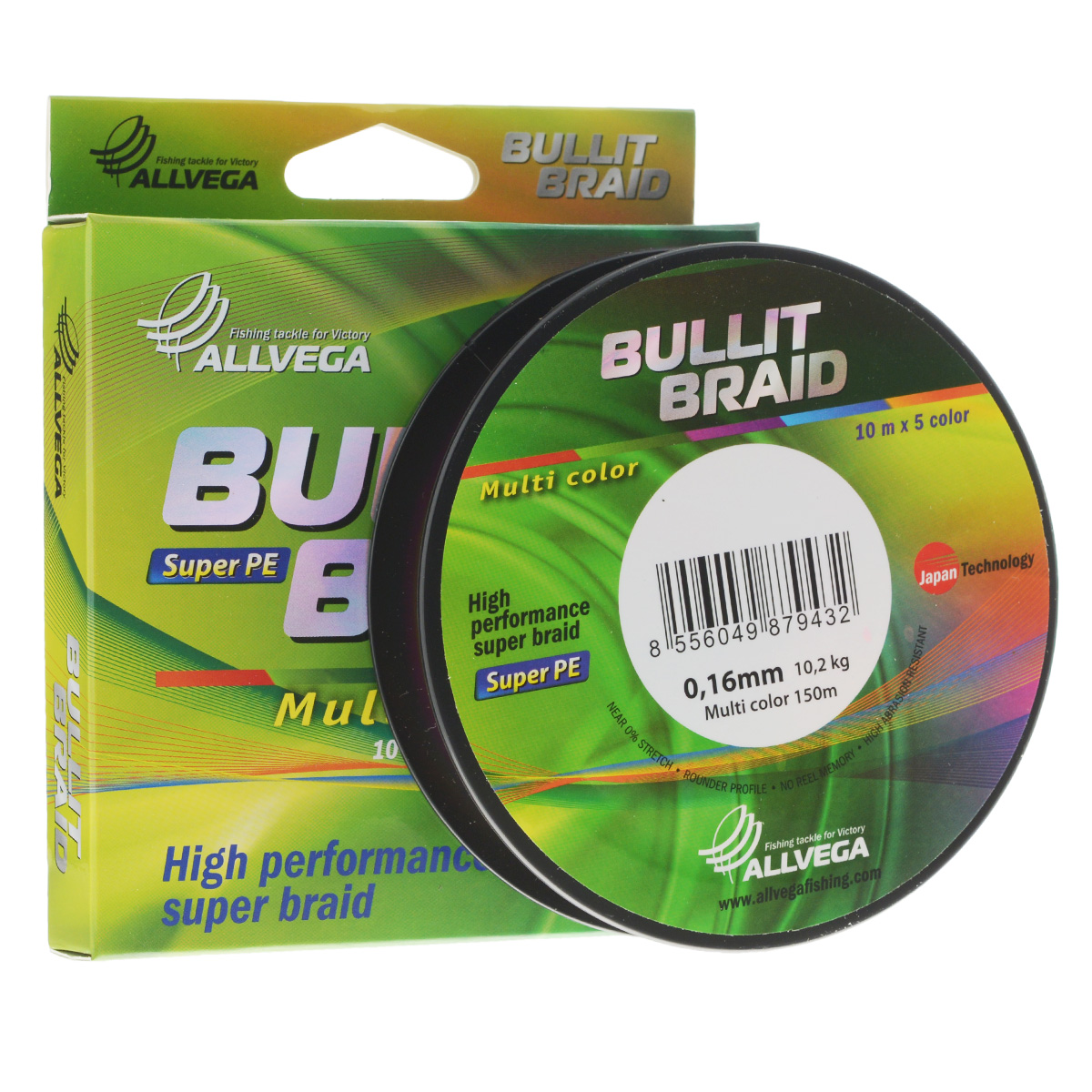 Леска плетеная Allvega Bullit Braid, цвет: мультиколор, 150 м, 0,16 мм, 10,2 кг21431 Леска плетеная Allvega Bullit Braid, цвет: мультиколор, 150 м, 0,16 мм, 10,2 кг21431Леска Allvega Bullit Braid с гладкой поверхностью и одинаковым сечением по всей длине обладает высокой износостойкостью. Благодаря микроволокнам полиэтилена (Super PE) леска имеет очень плотное плетение и не впитывает воду. Леску Allvega Bullit Braid можно применять в любых типах водоемов. Особенности:повышенная износостойкость;высокая чувствительность - коэффициент растяжения близок к нулю;отсутствует память; идеально гладкая поверхность позволяет увеличить дальность забросов; высокая прочность шнура на узлах.