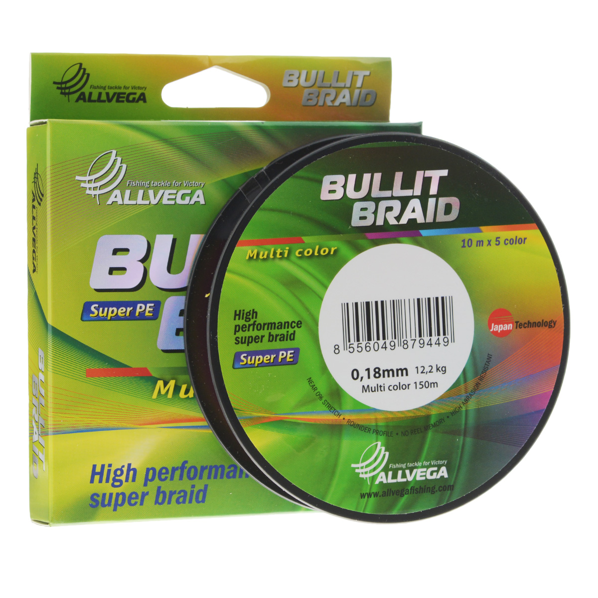 Леска плетеная Allvega Bullit Braid, цвет: мультиколор, 150 м, 0,18 мм, 12,2 кг25839 Леска плетеная Allvega Bullit Braid, цвет: мультиколор, 150 м, 0,18 мм, 12,2 кг25839Леска Allvega Bullit Braid с гладкой поверхностью и одинаковым сечением по всей длине обладает высокой износостойкостью. Благодаря микроволокнам полиэтилена (Super PE) леска имеет очень плотное плетение и не впитывает воду. Леску Allvega Bullit Braid можно применять в любых типах водоемов. Особенности:повышенная износостойкость;высокая чувствительность - коэффициент растяжения близок к нулю;отсутствует память; идеально гладкая поверхность позволяет увеличить дальность забросов; высокая прочность шнура на узлах.