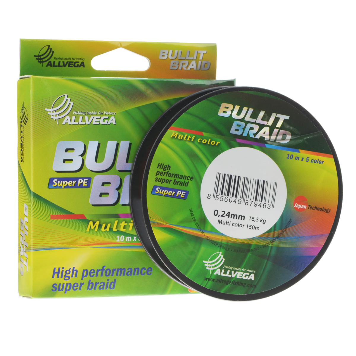 Леска плетеная Allvega Bullit Braid, цвет: мультиколор, 150 м, 0,24 мм, 16,5 кг31758 Леска плетеная Allvega Bullit Braid, цвет: мультиколор, 150 м, 0,24 мм, 16,5 кг31758Леска Allvega Bullit Braid с гладкой поверхностью и одинаковым сечением по всей длине обладает высокой износостойкостью. Благодаря микроволокнам полиэтилена (Super PE) леска имеет очень плотное плетение и не впитывает воду. Леску Allvega Bullit Braid можно применять в любых типах водоемов. Особенности:повышенная износостойкость;высокая чувствительность - коэффициент растяжения близок к нулю;отсутствует память; идеально гладкая поверхность позволяет увеличить дальность забросов; высокая прочность шнура на узлах.