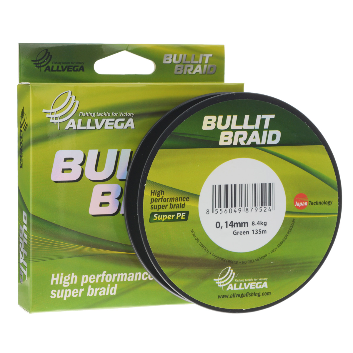 Леска плетеная Allvega Bullit Braid, цвет: темно-зеленый, 135 м, 0,14 мм, 8,4 кг1045927 Леска плетеная Allvega Bullit Braid, цвет: темно-зеленый, 135 м, 0,14 мм, 8,4 кг1045927Леска Allvega Bullit Braid с гладкой поверхностью и одинаковым сечением по всей длине обладает высокой износостойкостью. Благодаря микроволокнам полиэтилена (Super PE) леска имеет очень плотное плетение и не впитывает воду. Леску Allvega Bullit Braid можно применять в любых типах водоемов. Особенности:повышенная износостойкость;высокая чувствительность - коэффициент растяжения близок к нулю;отсутствует память; идеально гладкая поверхность позволяет увеличить дальность забросов; высокая прочность шнура на узлах.
