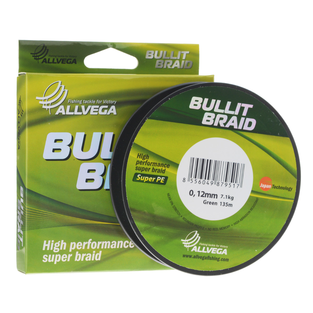 Леска плетеная Allvega Bullit Braid, цвет: темно-зеленый, 135 м, 0,12 мм, 7,1 кгTS4924-018 Леска плетеная Allvega Bullit Braid, цвет: темно-зеленый, 135 м, 0,12 мм, 7,1 кгTS4924-018Леска Allvega Bullit Braid с гладкой поверхностью и одинаковым сечением по всей длине обладает высокой износостойкостью. Благодаря микроволокнам полиэтилена (Super PE) леска имеет очень плотное плетение и не впитывает воду. Леску Allvega Bullit Braid можно применять в любых типах водоемов. Особенности:повышенная износостойкость;высокая чувствительность - коэффициент растяжения близок к нулю;отсутствует память; идеально гладкая поверхность позволяет увеличить дальность забросов; высокая прочность шнура на узлах.
