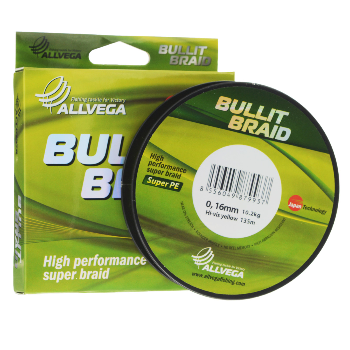 Леска плетеная Allvega Bullit Braid, цвет: ярко-желтый, 135 м, 0,16 мм, 10,2 кг36145 Леска плетеная Allvega Bullit Braid, цвет: ярко-желтый, 135 м, 0,16 мм, 10,2 кг36145Леска Allvega Bullit Braid с гладкой поверхностью и одинаковым сечением по всей длине обладает высокой износостойкостью. Благодаря микроволокнам полиэтилена (Super PE) леска имеет очень плотное плетение и не впитывает воду. Леску Allvega Bullit Braid можно применять в любых типах водоемов. Особенности:повышенная износостойкость;высокая чувствительность - коэффициент растяжения близок к нулю;отсутствует память; идеально гладкая поверхность позволяет увеличить дальность забросов; высокая прочность шнура на узлах.