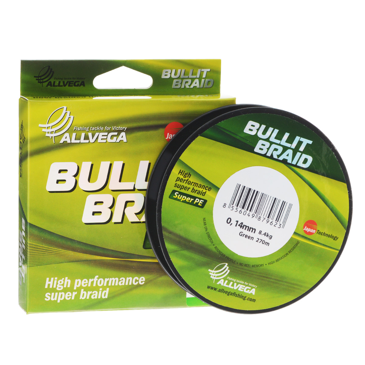Леска плетеная Allvega Bullit Braid, цвет: темно-зеленый, 270 м, 0,14 мм, 8,4 кг010-01199-23 Леска плетеная Allvega Bullit Braid, цвет: темно-зеленый, 270 м, 0,14 мм, 8,4 кг010-01199-23Леска Allvega Bullit Braid с гладкой поверхностью и одинаковым сечением по всей длине обладает высокой износостойкостью. Благодаря микроволокнам полиэтилена (Super PE) леска имеет очень плотное плетение и не впитывает воду. Леску Allvega Bullit Braid можно применять в любых типах водоемов. Особенности:повышенная износостойкость;высокая чувствительность - коэффициент растяжения близок к нулю;отсутствует память; идеально гладкая поверхность позволяет увеличить дальность забросов; высокая прочность шнура на узлах.