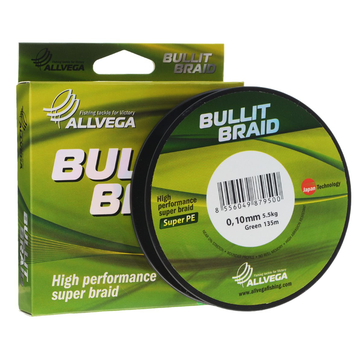 Леска плетеная Allvega Bullit Braid, цвет: темно-зеленый, 135 м, 0,10 мм, 5,5 кг39947 Леска плетеная Allvega Bullit Braid, цвет: темно-зеленый, 135 м, 0,10 мм, 5,5 кг39947Леска Allvega Bullit Braid с гладкой поверхностью и одинаковым сечением по всей длине обладает высокой износостойкостью. Благодаря микроволокнам полиэтилена (Super PE) леска имеет очень плотное плетение и не впитывает воду. Леску Allvega Bullit Braid можно применять в любых типах водоемов. Особенности:повышенная износостойкость;высокая чувствительность - коэффициент растяжения близок к нулю;отсутствует память; идеально гладкая поверхность позволяет увеличить дальность забросов; высокая прочность шнура на узлах.