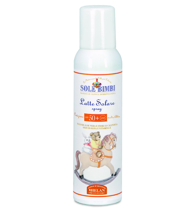 Helan Солнцезащитное молочко-спрей Sole Bimbi, SPF50+ UVA, 125 мл1800 Helan Солнцезащитное молочко-спрей Sole Bimbi, SPF50+ UVA, 125 мл1800Солнцезащитное молочко молочко-спрей для загара Sole Bimbi с ультра-сильной защитой SPF 50+, созданное на основе экстрактов цветков календулы, идеально подойдет для защиты от солнца чувствительной детской кожи. Инновационная система фильтрации УФ лучей спектра А и В для эффективной и максимально естественной защиты нежной кожи ребенка. Календула обладает смягчающими, успокаивающими и освежающими свойствами. Помогает коже обновляться и улучшает ее микроциркуляцию. Особенно подходит для ухода за сухой, шелушащейся, нежной, склонной к покраснениям кожей.Молочко-спрей Sole Bimbi, благодаря инновационной системе фильтрации, эффективно защищает самую чувствительную кожу, даже новорожденных детей.Товар сертифицирован.