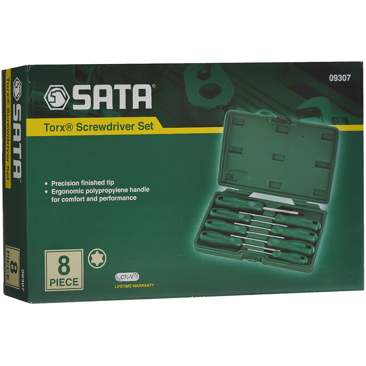 Набор отверток SATA 8пр. 0930780621 Набор отверток SATA 8пр. 0930780621Набор отверток Sata предназначен для монтажа/демонтажа резьбовых соединений. Все инструменты в наборе выполнены из высококачественной хромованадиевой стали. Отвертки оснащены рифлеными пластиковыми рукоятками, обеспечивающими надежный и удобный хват. В комплекте пластиковый кейс для переноски и хранения.Состав набора:Отвертки Torx: Т40 х 100 мм, Т30 х 100 мм, Т20 х 100 мм, Т27 х 100 мм, Т15 х 100 мм, Т25 х 100 мм, Т10 х 100 мм, Т8 х 75 мм.Общая длина отверток: 16 см, 3 х 20,5 см, 2 х 21,5 см, 21 см, 22,5 см.