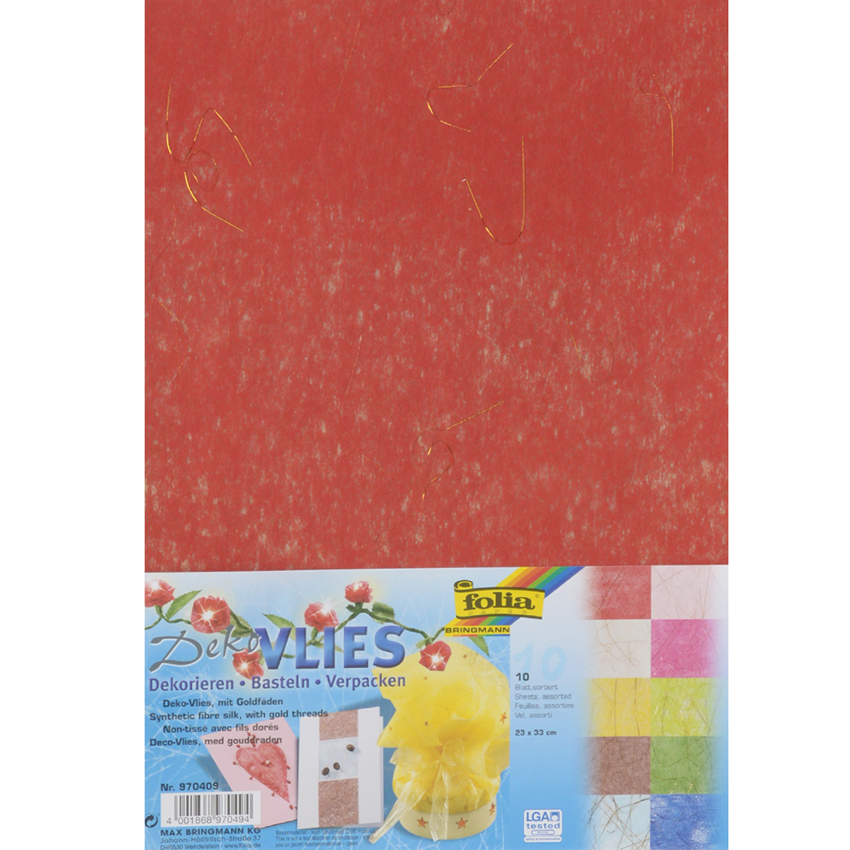 Бумага волокнистая Folia, с золотыми нитями, 23 х 33 см, 10 листов55052 Бумага волокнистая Folia, с золотыми нитями, 23 х 33 см, 10 листов55052Волокнистая дизайнерская бумага Folia с золотыми нитями идеальна для изготовления оригинальных визиток, папок, календарей, презентационной продукции. Также бумага прекрасно подойдет для оформления творческих работ в технике скрапбукинг. Ее можно использовать для украшения фотоальбомов, скрап-страничек, подарков, конвертов, фоторамок, открыток и многого другого. В наборе - 10 листов разных цветов. Скрапбукинг - это хобби, которое способно приносить массу приятных эмоций не только человеку, который этим занимается, но и его близким, друзьям, родным. Это невероятно увлекательное занятие, которое поможет вам сохранить наиболее памятные и яркие моменты вашей жизни, а также интересно оформить интерьер дома.Размер листа: 23 см х 33 см.