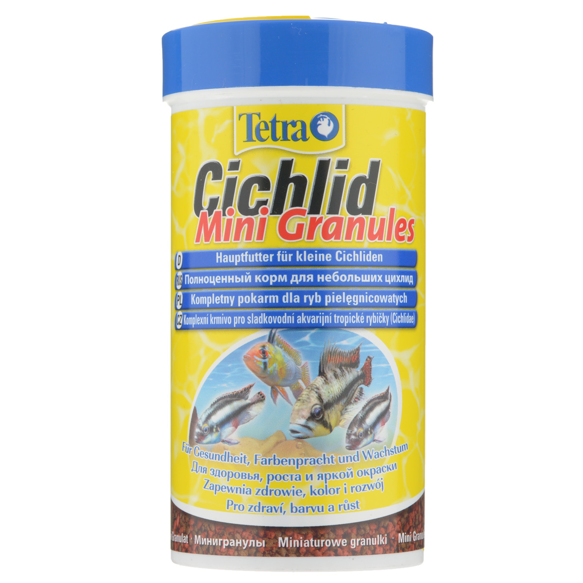 Корм сухой Tetra Cichlid Mini Granules для любых видов небольших цихлид, в виде минигранул, 250 мл0120710 Корм сухой Tetra Cichlid Mini Granules для любых видов небольших цихлид, в виде минигранул, 250 мл0120710Корм Tetra Cichlid Mini Granules - это сбалансированный питательный корм высшего качества. Превосходное качество корма обеспечивает оптимальное питание вашей цихлиды. Особенности Tetra Cichlid Mini Granules:смесь из 2-х различных видов мини-гранул обеспечивает разнообразное питание для любых разновидностей цихлид,высокое содержание усилителей естественной окраски для интенсивности цвета,запатентованная формула БиоАктив - для поддержания здоровья и продолжительности жизни. Рекомендации по кормлению: кормите не менее 2-3 раз в день в таком количестве, которое ваши рыбы могут съесть в течение нескольких минут. Характеристики: Состав: рыба и побочные рыбные продукты, экстракты растительного белка, зерновые культуры, растительные продукты, овощи, дрожжи, моллюски и раки, масла и жиры, водоросли, минеральные вещества.Пищевая ценность: сырой белок - 44%, сырые масла и жиры - 11%, сырая клетчатка - 2,0%, влага - 8%.Добавки: витамины, провитамины и химические вещества с аналогичным воздействием: витамин А 29870 МЕ/кг, витамин Д3 1870 МЕ/кг. Комбинации элементов: Е5 Марганец 67 мг/кг, Е6 Цинк 40 мг/кг, Е1 Железо 26 мг/кг, Е3 Кобальт 0,5 мг/кг. Красители, консерванты, антиоксиданты. Вес: 250 мл (110 г).