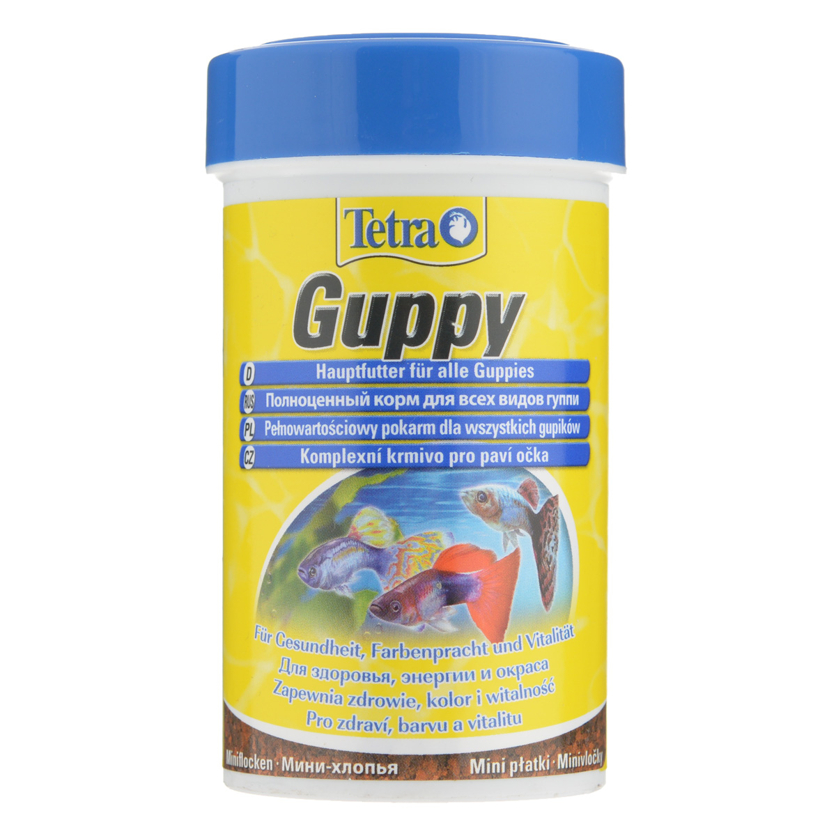 Корм Tetra Guppy для всех видов гуппи, в виде мини-хлопьев, 100 мл0120710 Корм Tetra Guppy для всех видов гуппи, в виде мини-хлопьев, 100 мл0120710Корм Tetra Guppy - это высококачественный сбалансированный питательный корм в виде мини-хлопьев для всех видов гуппи, а также для других живородящих аквариумных рыб. Особенности Tetra Guppy:мини-хлопья изготовлены специально для маленьких ртов гуппи и других живородящих рыб,высокое содержание растительных ингредиентов и минералов для улучшения вкусовых качеств и роста,усилители окраса для ярких цветов. Рекомендации по кормлению: кормить несколько раз в день маленькими порциями. Характеристики: Состав: экстракты растительного белка, зерновые культуры, дрожжи, моллюски и раки, масла и жиры, водоросли, сахар, минеральные вещества.Пищевая ценность: сырой белок - 45%, сырые масла и жиры - 8%, сырая клетчатка - 4,0%, влага - 8%.Добавки: витамины, провитамины и химические вещества с аналогичным воздействием: витамин А 27800 МЕ/кг, витамин Д3 850 МЕ/кг. Красители, антиоксиданты. Вес: 100 мл (30 г).Товар сертифицирован.