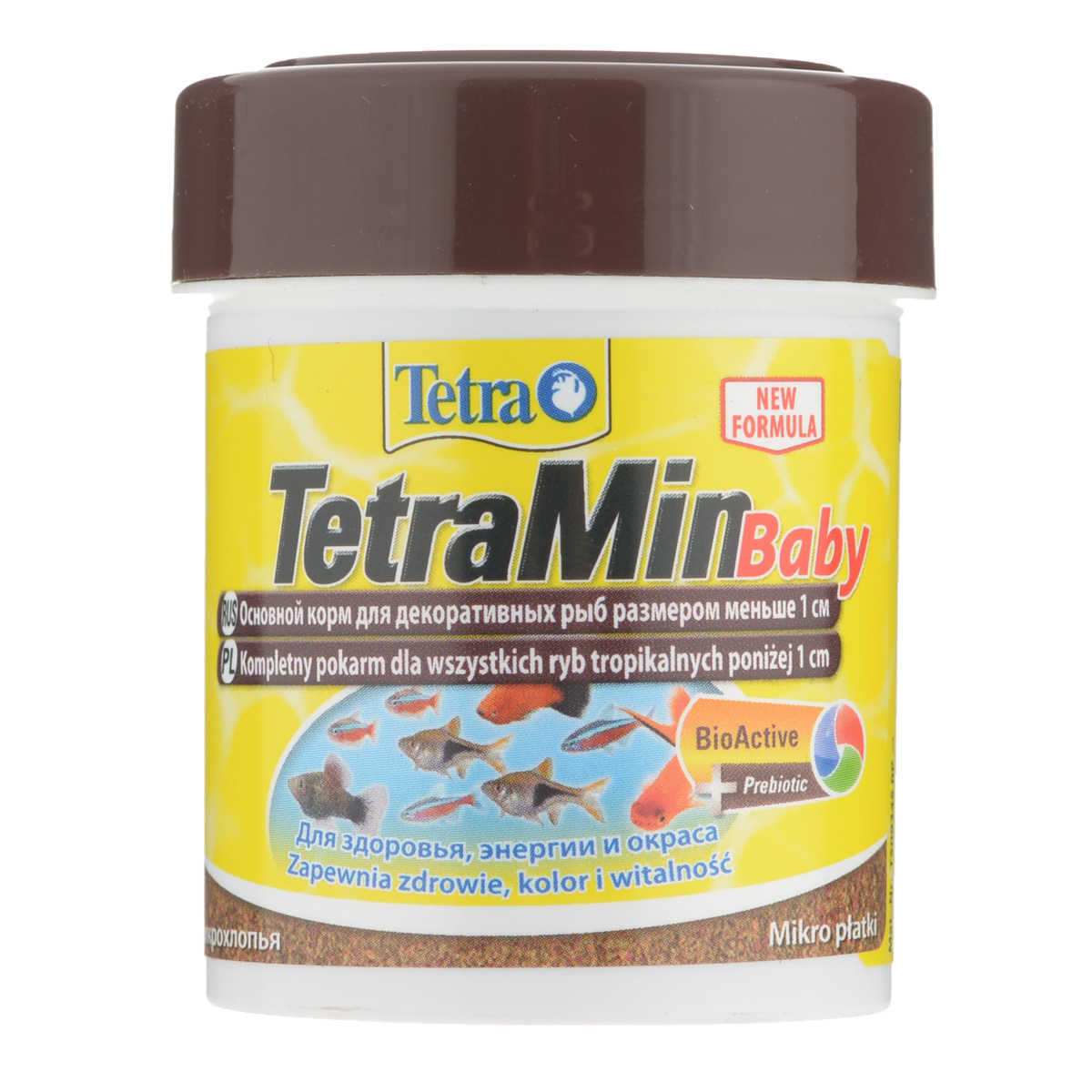 Корм Tetra Min Baby для декоративных рыб меньше 1 см, в виде микрохлопьев, 66 мл0120710 Корм Tetra Min Baby для декоративных рыб меньше 1 см, в виде микрохлопьев, 66 мл0120710Корм Tetra Min Baby - это биологически сбалансированный корм в виде микрохлопьев. Очень качественное просеянная смесь высокопитательных и функциональных ингредиентов для поддержания здорового роста на ранних стадий жизни рыб.Рекомендации по кормлению: кормить несколько раз в день маленькими порциями. Характеристики: Состав: рыба и побочные рыбные продукты, зерновые культуры, дрожжи, экстракты растительного белка, моллюски и раки, масла и жиры, сахар (Олигофруктоза 1%), минеральные вещества, водоросли.Пищевая ценность: сырой белок - 46%, сырые масла и жиры - 11%, сырая клетчатка - 2,0%, влага - 6%.Добавки: витамины, провитамины и химические вещества с аналогичным воздействием: витамин А 17310 МЕ/кг, витамин Д3 1080 МЕ/кг. Комбинации элементов: Е5 Марганец 96 мг/кг, Е6 Цинк 57 мг/кг, Е1 Железо 37 мг/кг. Красители, антиоксиданты. Вес: 66 мл (30 г).Товар сертифицирован.