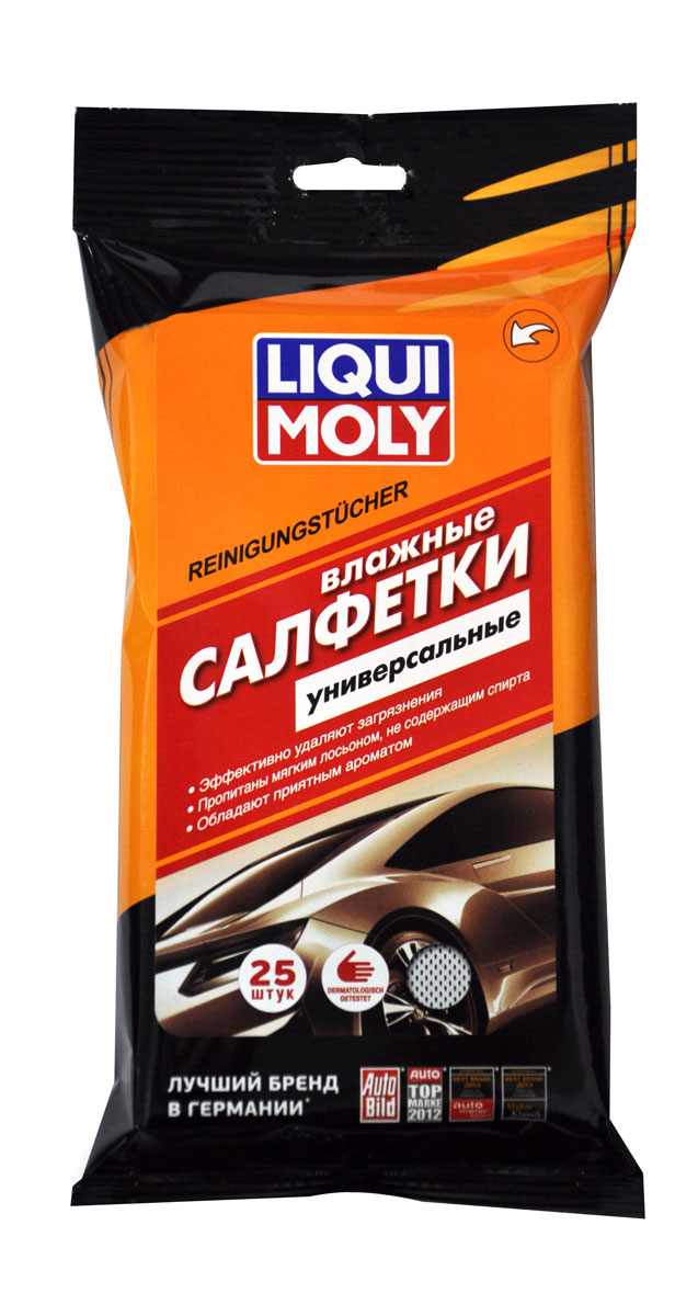 Влажные салфетки Liqui Moly, универсальные, 25 штRC-100BWC Влажные салфетки Liqui Moly, универсальные, 25 штRC-100BWCУниверсальные влажные салфетки Liqui Moly изготовлены из высокоплотного материала. Позволяют очистить любые поверхности как внутри автомобиля, так и снаружи, в том числе фары и детали наружной отделки. Эффективно удаляют различные загрязнения, поглощают неприятные запахи, обладают легким ароматом. Не оставляют разводов и ворса. Пропитаны мягким лосьоном, не содержат спирта. Благодаря комфортной компактной упаковке салфетки удобно хранить в автомобиле. Можно использовать в быту. Состав: нетканый материал, пропитывающий лосьон. Состав пропитывающего лосьона: деминерализованная вода, менее 5% смесь этоксилированных карбоновых кислот, глицерат-17-кокат, лаурет-11, карбоксилат натрия, Трилон Б, консервант, отдушка.Товар сертифицирован.