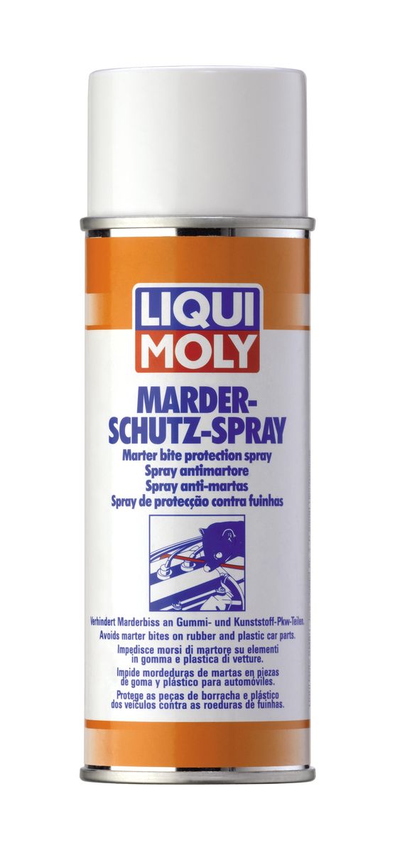 Спрей защитный от грызунов Liqui Moly Marder-Schutz-Spray, 200 млCA-3505 Спрей защитный от грызунов Liqui Moly Marder-Schutz-Spray, 200 млCA-3505Спрей Liqui Ьoly Marder-Schutz-Spray защищает от повреждения грызунами проводов, резиновых и пластиковых изделий в автомобиле, предотвращая дорогостоящий ремонт. Смесь пахучих веществ отпугивает грызунов, но абсолютно безвредна для окружающей среды и животных. Необходимо обработать все пластиковые и резиновые детали со всех сторон. Повторять обработку каждые 14 дней. Содержит пропан/бутан. Не содержит озоноразрушающих веществ. Товар сертифицирован.