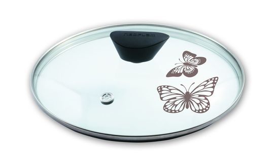 Крышка стеклянная Frybest. Диаметр 28 см54 009312 Крышка стеклянная Frybest. Диаметр 28 см54 009312Крышка Frybest изготовлена из термостойкого стекла и оформлена изображением бабочек. Она оснащена усиленным пароотводом новейшей конструкции, который эффективно удаляет избыточное давление. Обод по краю крышки выполнен из высококачественной нержавеющей стали, а ручка из бакелита. Высота крышки (с учетом ручки): 6,5 см.