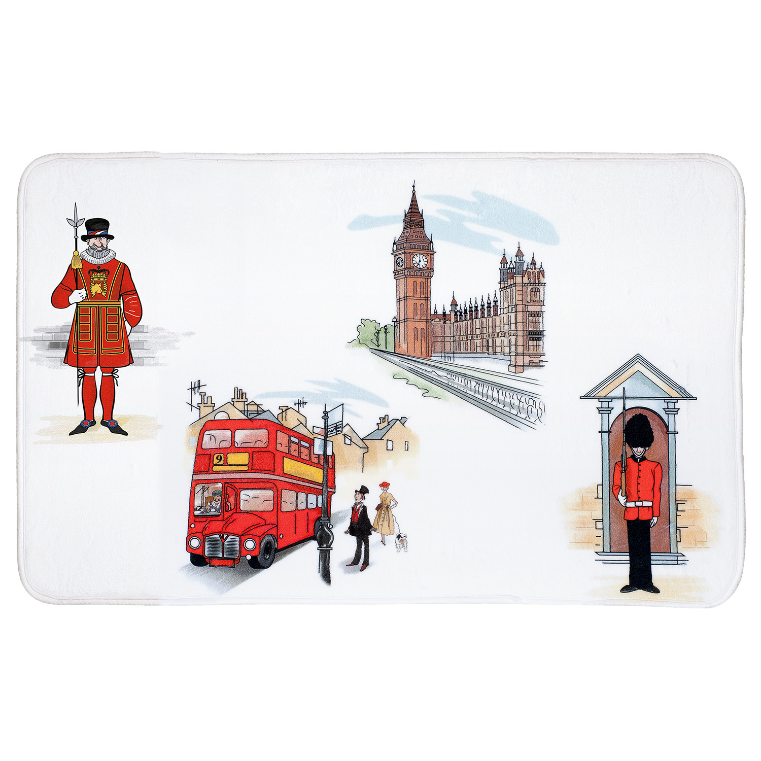Коврик для ванной комнаты Tatkraft London City, 50 х 80 смS03301004 Коврик для ванной комнаты Tatkraft London City, 50 х 80 смS03301004Коврик для ванной комнаты Tatkraft London City изготовлен из микрофибры Ultra Soft - мягкого, приятного на ощупь материала. Коврик отлично поглощает и впитывает влагу. Основание противоскользящее. Яркий красочный рисунок в лондонском стиле внесет оригинальную нотку в интерьер ванной комнаты. Коврики Tatkraft - прекрасное решение для ванной комнаты.