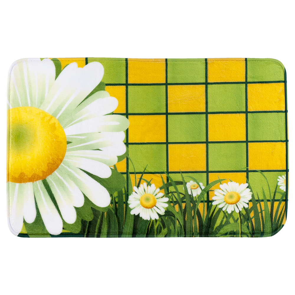 Коврик для ванной комнаты Tatkraft Chamomile, 50 х 80 смS03301004 Коврик для ванной комнаты Tatkraft Chamomile, 50 х 80 смS03301004Коврик для ванной комнаты Tatkraft Chamomile изготовлен из микрофибры Ultra Soft - мягкого, приятного на ощупь материала. Коврик отлично поглощает и впитывает влагу. Основание противоскользящее. Красочный рисунок в виде ромашек на ярком клетчатом фоне внесет оригинальную нотку в интерьер ванной комнаты. Коврики Tatkraft - прекрасное решение для ванной комнаты.