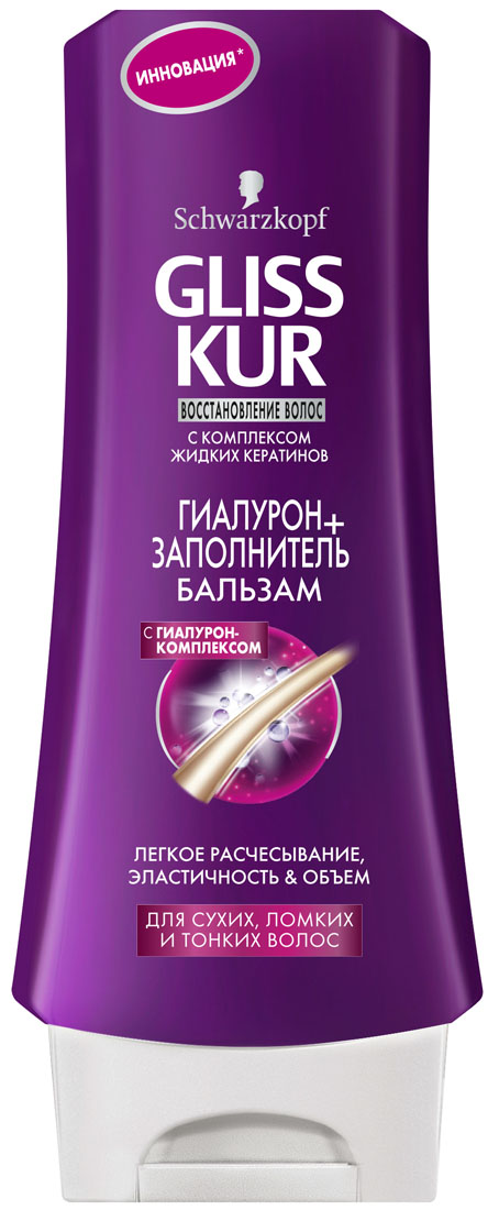 GLISS KUR Бальзам Гиалурон-заполнитель, 200 млFS-00897 GLISS KUR Бальзам Гиалурон-заполнитель, 200 млFS-00897Легкое расчесывание, эластичность и объемФормула бальзама с Гиалурон-Комплексом эффективно обновляет структуру волос, действуя изнутри. Волосы заново приобретают свою внутреннюю силу , объем и эластичность.Кератин-ВосстановлениеЖидкие кератин восстанавливает структуру, заполняя поврежденные участки внутри волоса и воздействуя на его поверхность.