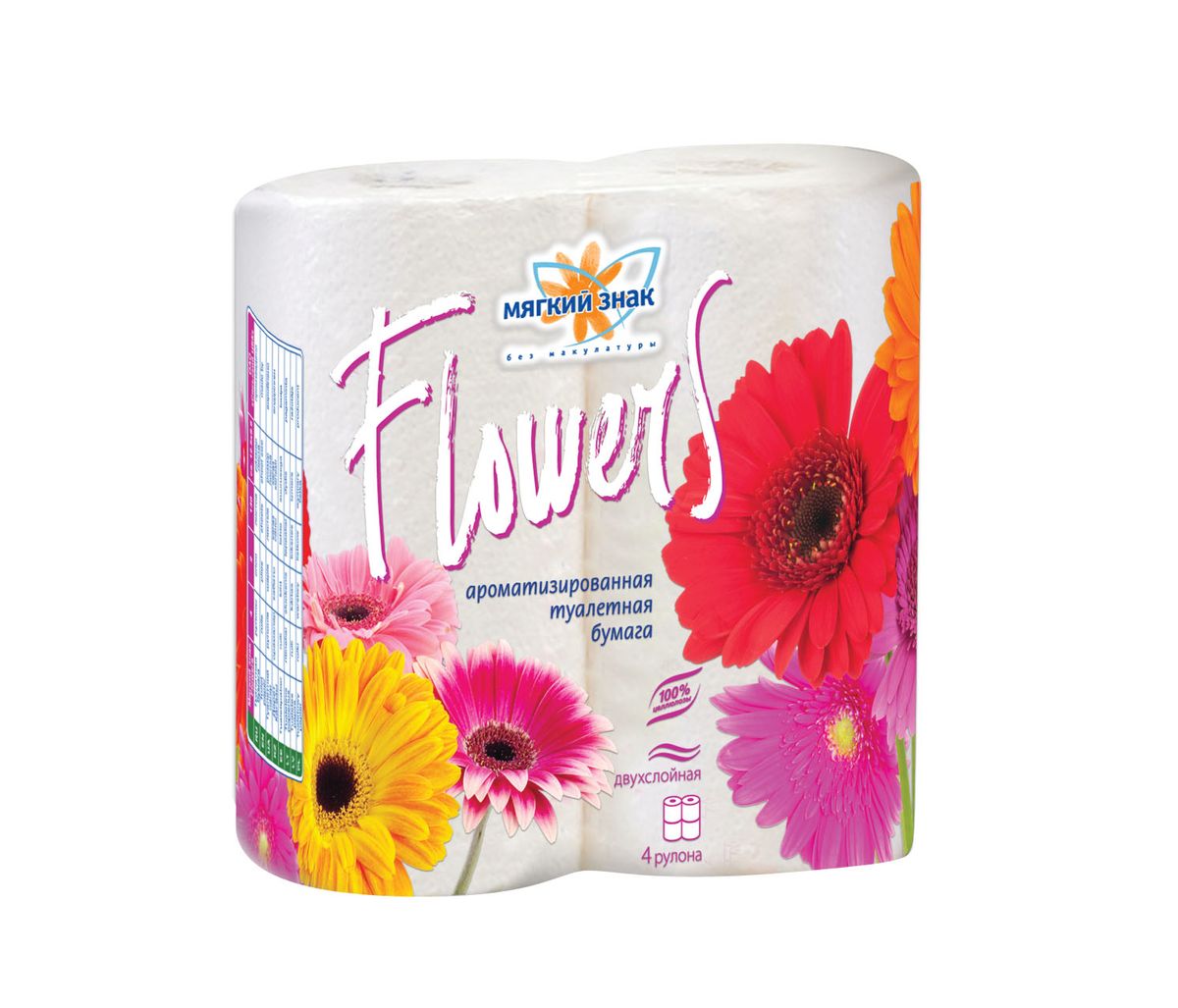Туалетная бумага Мягкий знак Flowers, ароматизированная, двухслойная, цвет: белый, 4 рулона010-01199-23 Туалетная бумага Мягкий знак Flowers, ароматизированная, двухслойная, цвет: белый, 4 рулона010-01199-23Ароматизированная туалетная бумага Мягкий знак Flowers обладает нежным цветочным ароматом. Двухслойная туалетная бумага мягкая, нежная, но в тоже время прочная, с отрывом по линии перфорации.Количество листов: 185 шт. Количество слоев: 2. Размер листа: 12,5 см х 9,6 см. Состав: 100% целлюлоза, ароматизатор.