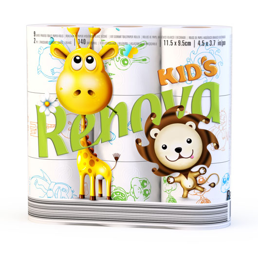 Туалетная бумага Renova Design Kids, двухслойная, цвет: белый, 9 рулонов67742 Туалетная бумага Renova Design Kids, двухслойная, цвет: белый, 9 рулонов67742Туалетная бумага Renova Design Kids изготовлена по новейшей технологии из 100% целлюлозы, благодаря чему она очень мягкая, нежная, но в тоже время прочная. Перфорация надежно скрепляет слои бумаги. Туалетная бумага Renova DesignKids сочетает в себе простоту и оригинальность. На каждом листе туалетной бумаге разное цветное изображение забавных животных. Состав: 100% целлюлоза. Количество листов: 140 шт.Количество слоев: 2.Размер листа: 11,5 см х 9,5 см.Количество рулонов: 9 шт.Португальская компания Renova является ведущим разработчиком новейших технологий производства, нового стиля и направления на рынке гигиенической продукции. Современный дизайн и высочайшее качество, дерматологический контроль - это то, что выделяет компанию Renova среди других производителей бумажной санитарно-гигиенической продукции.