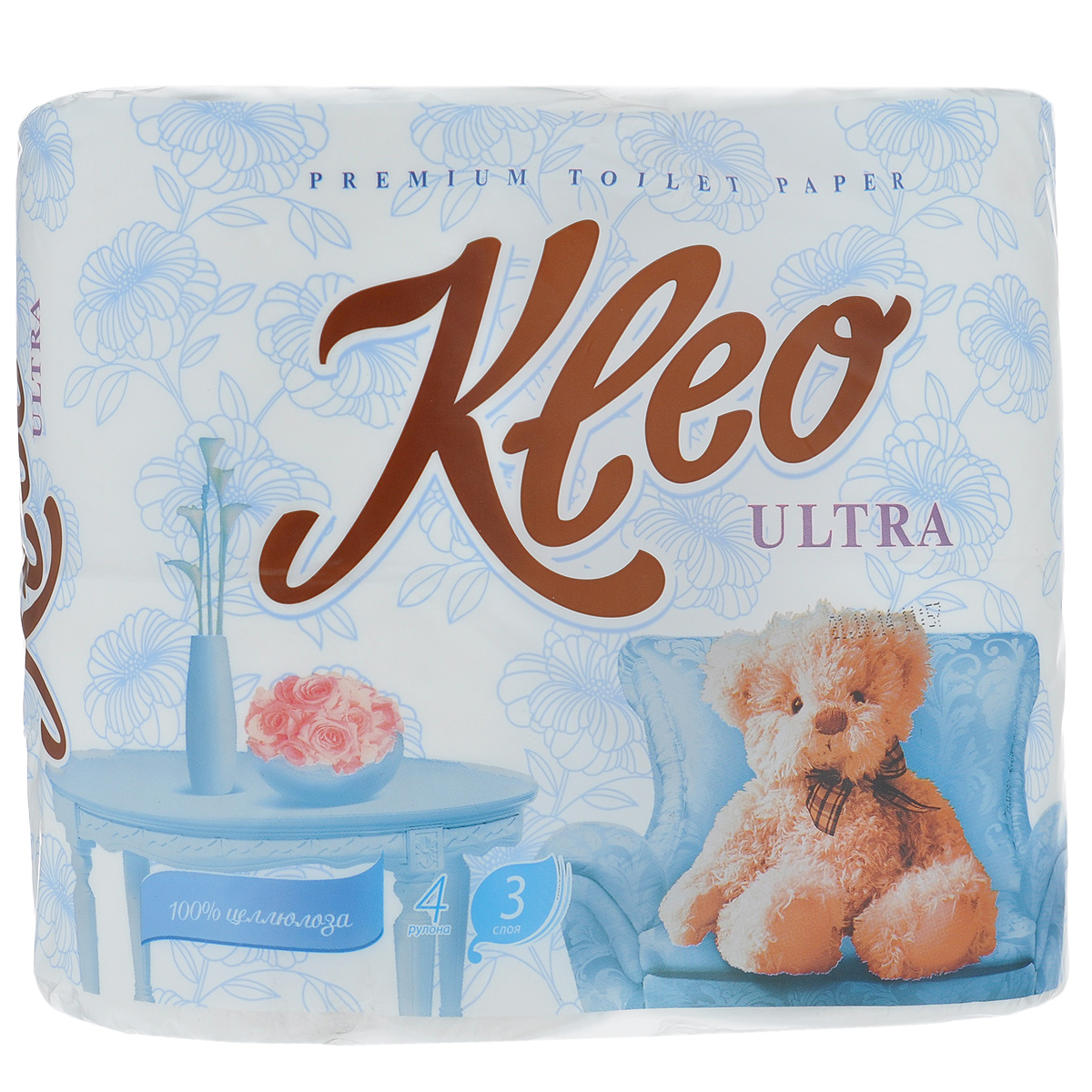 Туалетная бумага Kleo Ultra, трехслойная, цвет: белый, 4 рулона787502 Туалетная бумага Kleo Ultra, трехслойная, цвет: белый, 4 рулона787502Туалетная бумага Kleo Ultra, выполненная из натуральной целлюлозы, обеспечивает превосходный комфорт и ощущение чистоты и свежести. Необыкновенно мягкая, но в тоже время прочная, бумага не расслаивается и отрывается строго по линии перфорации. Трехслойные листы имеют рисунок с перфорацией.Количество листов: 168 шт. Количество слоев: 3. Размер листа: 12,5 см х 9,6 см. Состав: 100% целлюлоза.