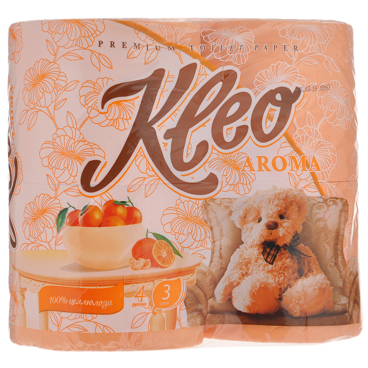 Туалетная бумага Kleo Aroma. Mandarin, трехслойная, цвет: персиковый, 4 рулона787502 Туалетная бумага Kleo Aroma. Mandarin, трехслойная, цвет: персиковый, 4 рулона787502Туалетная бумага Kleo Aroma. Mandarin, выполненная из натуральной целлюлозы, обеспечивает превосходный комфорт и ощущение чистоты и свежести. Имеет приятный аромат мандарина. Необыкновенно мягкая, но в тоже время прочная, бумага не расслаивается и отрывается строго по линии перфорации. Трехслойные листы имеют рисунок с перфорацией.Количество листов: 168 шт. Количество слоев: 3. Размер листа: 12,5 см х 9,6 см. Состав: 100% целлюлоза, ароматизатор.