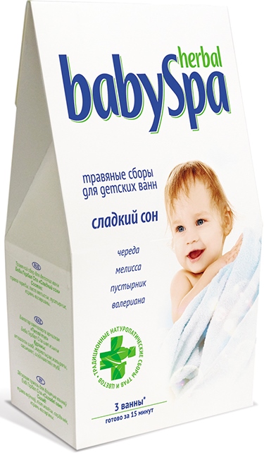 Herbal Baby Spa Травяной сбор Сладкий сон, 45 г80284338 Herbal Baby Spa Травяной сбор Сладкий сон, 45 г80284338Издавна принято купать малышей в травяных ваннах. Травы - сокровищница полезных для человека свойств.Травяной сбор Сладкий сон, в составе с валерианой, пустырником, чередой и мелиссой, способствует спокойному сну малыша.Купание в таких ваннах доставит удовольствие и вам, и вашему, а так же благоприятно скажется на его здоровье. Помимо всего прочего, отвары трав смягчают воду и обладают расслабляющим эффектом. Готовится за 15 минут.Травяные сборы расфасованы в фильтр-пакеты - 3 пакета по 15 г.