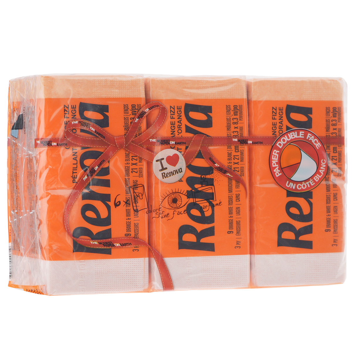 Платочки бумажные Renova Orange Fizz, ароматизированные, трехслойные, цвет: оранжевый, 6 пачек80284338 Платочки бумажные Renova Orange Fizz, ароматизированные, трехслойные, цвет: оранжевый, 6 пачек80284338Бумажные гигиенические платочки Renova Orange Fizz,изготовленные из 100% натуральной целлюлозы, подходят для детей и взрослых. Они обладают уникальными свойствами, так как всегда остаются мягкими на ощупь, прочными и отлично впитывающими влагу и могут быть пригодными в любой ситуации. Бумажные платочки RenovaOrange Fizz имеют сладкий аромат апельсина. Удобная небольшая упаковка позволяет носитьплаточки в кармане.Количество слоев: 3.Размер листа: 21 см х 21 см.Количество пачек: 6 шт.Количество платочков в каждой пачке: 9 шт.Португальская компания Renova является ведущим разработчиком новейших технологий производства, нового стиля и направления на рынке гигиенической продукции. Современный дизайн и высочайшее качество, дерматологический контроль - это то, что выделяет компанию Renova среди других производителей бумажной санитарно-гигиенической продукции.