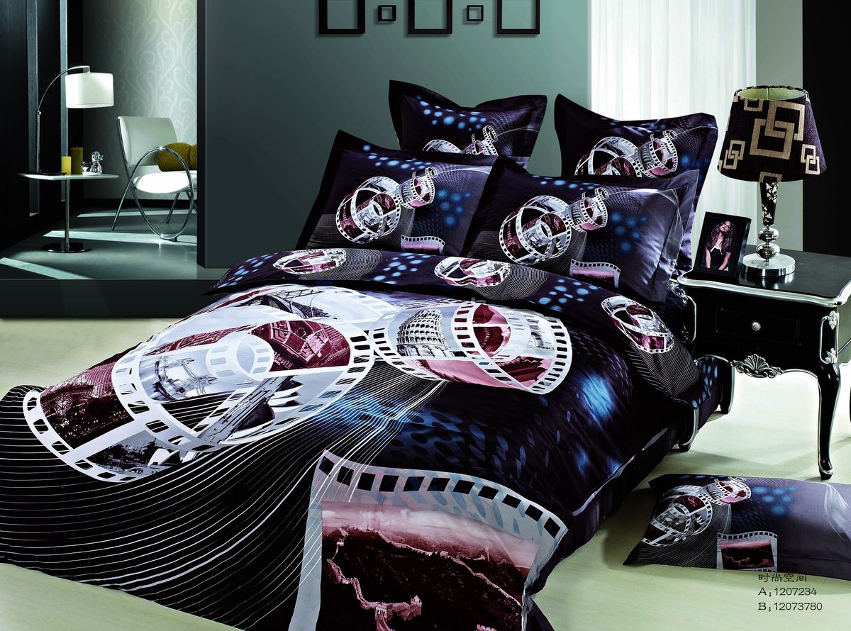 Комплект белья Buenas noches LD Kino, евро. 63424391602 Комплект белья Buenas noches LD Kino, евро. 63424391602Buenos Noches – Элегантно, Стильно, Качественно! Buenos Noches -продукция с высоким качеством исполнения. У Buenos Noches Вы найдете постельное белье, пледы и покрывала. Вся продукция выполнена из тканей высшего качества с использованием стойких и безвредных красителей. Все серии товаров Buenos Noches имеют презентабельную, оригинальную и подарочную упаковку. Что послужит прекрасным подарком на любое торжество! Фотопечать 3D Buenos Noches - это красочные, объемные, реалистичные рисунки, нанесенные на ткань методом реактивной, многопиксельной 3D печати. Коллекция дизайнов Фотопечати 3D перенесет Вас и Ваших близких, в сказочный мир современных мегаполисов, сказочных цветов, в мир экзотической природы! 100% Хлопок - Сатин! Сатиновая ткань, используемая для пошива постельного белья из серии Buenas Noches 3D, обладает максимально полным набором потребительских характеристик. Таких как-отличная передача цветапечати при окрашивании, легкостью, плотностью, замечательной воздухопроницаемостью и гипоаллергенностью. Выбрав постельное белье данной серии вы получите отличное проявление дизайнерского искуства, перенесенного на отменную хлопковую ткань. Пододеяльник-200*220, Простыня-230*250, наволочка-50*70(2ШТ), 70*70(2шт)