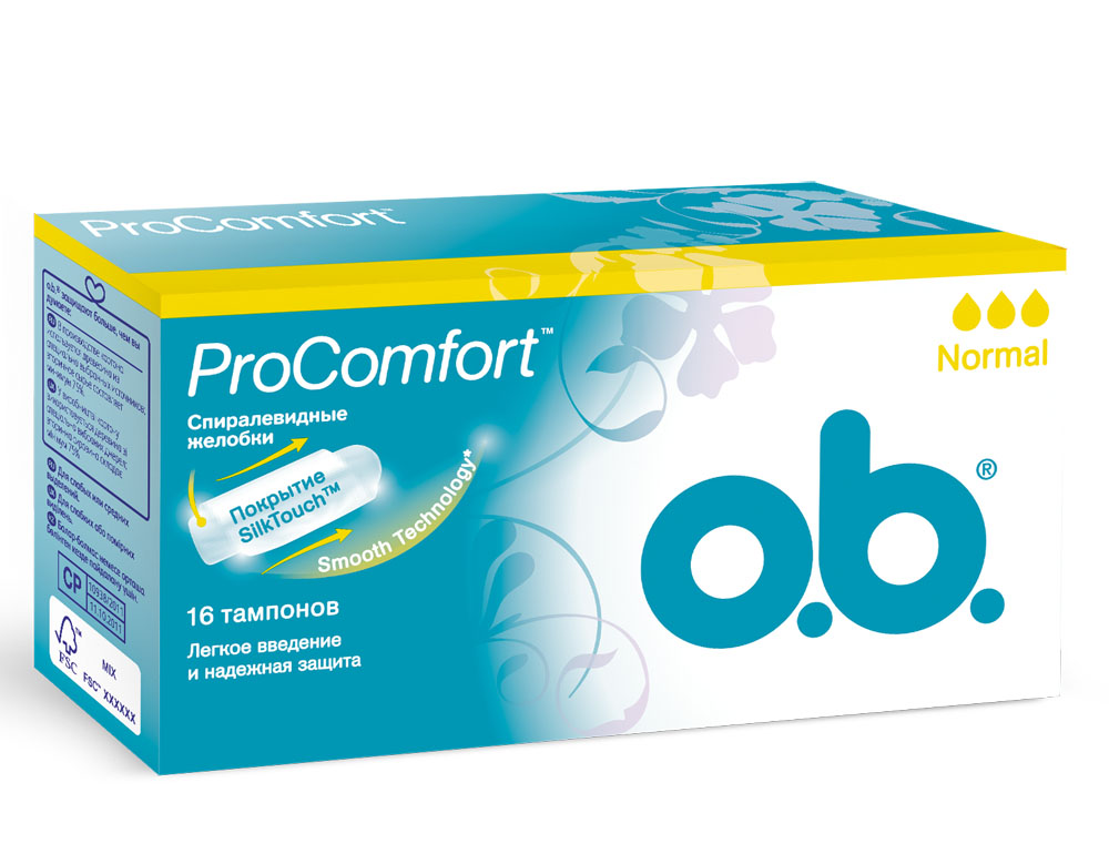 O.B. Тампоны ProComfort Normal, 16 штMP59.4D O.B. Тампоны ProComfort Normal, 16 штMP59.4DТампоны O.B. ProComfort Normal с уникальным шелковистым покрытием SilkTouch предназначены для надежной защиты и большего комфорта.Тампоны обеспечивают легкое введение и извлечение благодаря уникальному покрытию SilkTouch; Технология спиралевидных желобков FluidLock для более эффективного направления жидкости внутрь тампона; Новая технология Smooth Technology для еще более гладкой поверхности тампона.Подходят для слабых или сильных выделений.Товар сертифицирован.