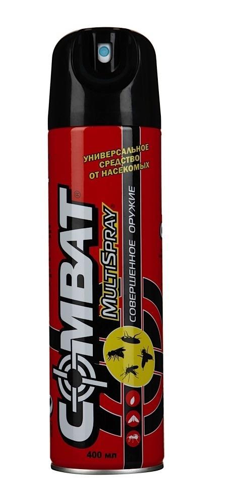 Аэрозоль от насекомых Combat Multi Spray, 400 млGC220/05 Аэрозоль от насекомых Combat Multi Spray, 400 млGC220/05Аэрозоль Combat Multi Spray эффективно уничтожает бабочек и личинок моли, мух, комаров, мошку, тараканов и их кладку, клопов, блох, кожеедов, клещей, пауков, муравьев. После контакта с распыленным аэрозолем насекомое сразу же теряет способность двигаться и больше не приходит в себя.Аэрозоль Combat Multi Spray обладает приятным лимонным запахом. Характеристики: Объем: 400 мл. Состав: перметрин 0,1%, фталтрин (тетраметрин) 0,3%, пропелен-пропан - бутан 65%,растворитель 35% (не содержит азоноразрушающих хладонов).