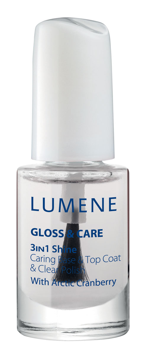LUMENE Средство Lumene Gloss & Care 3в1: ухаживающая основа + закрепляющее покрытие + сияющий блеск, 5 млA6098500 LUMENE Средство Lumene Gloss & Care 3в1: ухаживающая основа + закрепляющее покрытие + сияющий блеск, 5 млA6098500LUMENE GLOSS & CARE 3-IN-1 SHINE CARING BASE & TOP COATСРЕДСТВО LUMENE GLOSS & CARE 3В1: УХАЖИВАЮЩАЯ ОСНОВА+ ЗАКРЕПЛЯЮЩЕЕ ПОКРЫТИЕ+СИЯЮЩИЙ БЛЕСК С маслом семян арктической клюквыПрименение: возможно использование в качестве блестящего прозрачного лака, а также базы или закрепляющего покрытия для лака.
