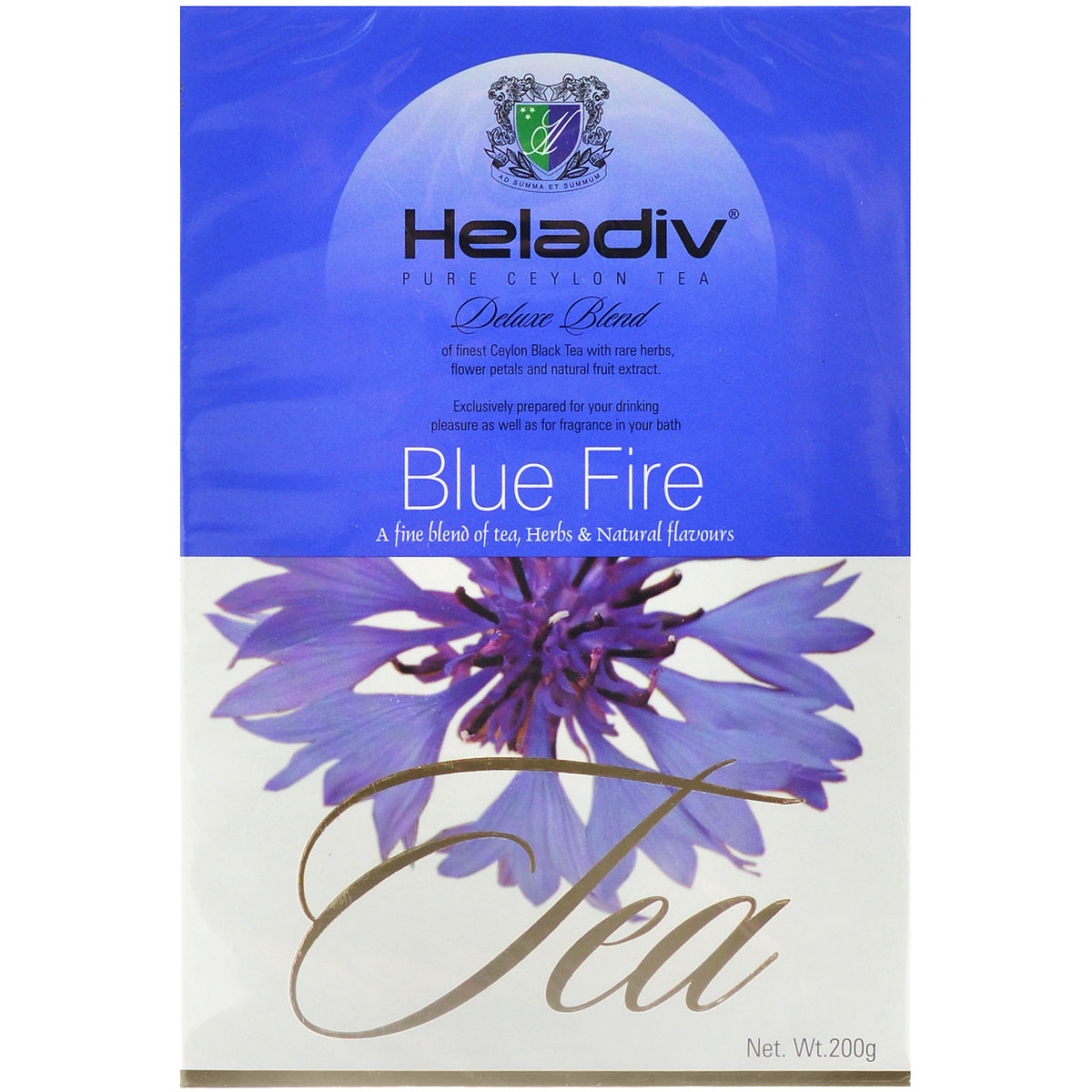 Heladiv Blue Fire чёрный листовой чай с васильком, 200 г0120710 Heladiv Blue Fire чёрный листовой чай с васильком, 200 г0120710Heladiv Blue Fire - черный цейлонский чай с натуральными ароматизаторами киви, гуавы, мяты, женьшеня, шиповника и лепестками василька. Лепестки василька придают чаю противомикробные и общеоздоровляющие свойства.