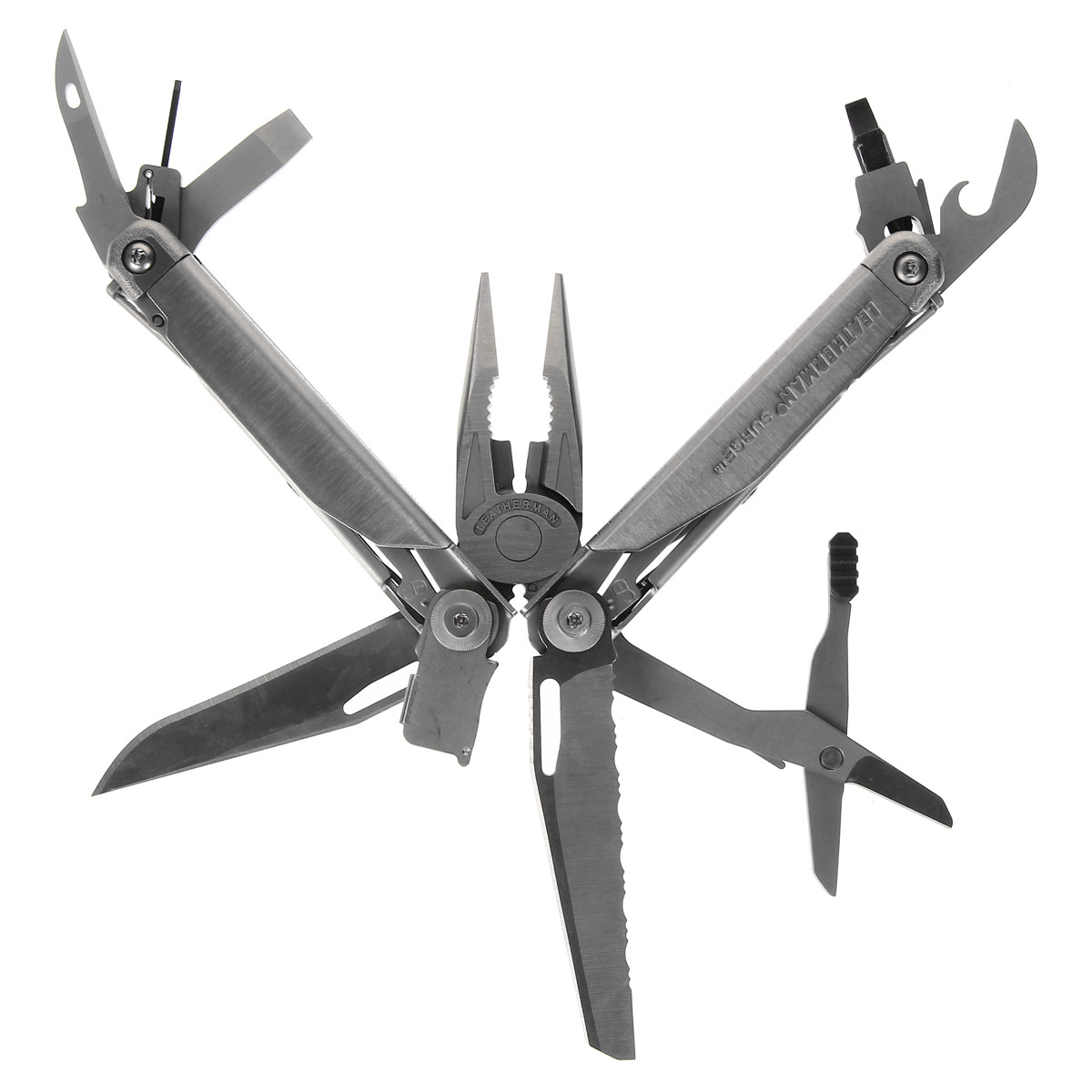 Leatherman Surge мультитул, Silver. 830169831439 Leatherman Surge мультитул, Silver. 830169831439Leatherman Surge - это маленький инструмент из нержавеющей стали с большими возможностями. Станет незаменимым помощником в походе и быту. Инструменты: Фиксация всех инструментов;Плоскогубцы;Пассатижи;Обжим для проводов;Нож;Нож-серрейтор;Ножницы;3 вида кусачек;Чейнджер для внешних инструментов;Напильник по дереву и металлу;Алмазный напильник;Пила;Держатель для больших бит;Держатель для маленьких бит;Плоская отвертка;Шило с ушком;Линейка (22 см.);Открывалка;Инструмент для зачистки проводов;Кольцо для страховочной веревки.Особенности: Корпус из нержавеющей стали;Рукоятки из нержавеющей стали;25-летняя гарантия;Чехол в комплекте;Картонная подарочная упаковка. Характеристики: Длина: 18 см. Материал: нержавеющая сталь. Артикул: 830169. Производитель: США.Гарантийный срок 5 лет. Возврат товара возможен только через сервисный центр.Гарантийный центр:м. ВДНХ, Ботанический сад129223, г. Москва, Проспект Мира, 119, ВВЦ, строение 323+7 495 974 3494service@omegatool.ruВремя работы сервисного центра: Пн-чт: 10.00-18.00Пт: 10.00- 17.00Сб, Вс: выходные дни
