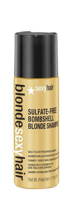 Sexy Hair Шампунь для сохранения цвета без сульфатов Sulfate-free Bombshell Blonde Shampoo, 50 млFS-00897 Sexy Hair Шампунь для сохранения цвета без сульфатов Sulfate-free Bombshell Blonde Shampoo, 50 млFS-00897Роскошный Шампунь для ежедневного ухода для осветленных, мелированных и седых волос. Специально разработанная технология Perfect-Balance Technology с экстрактом ромашки, меда и киноа поддерживает яркость и блеск цвета, укрепляет и увлажняет волосы, защищает от повреждений и выгорания. Стимулирует рост волос. Без сульфатов, глютена, парабенов, солей