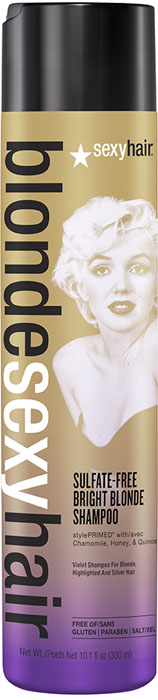 Sexy Hair Шампунь корректирующий Сияющий Блонд без сульфатов, Sulfate-free bright blonde shampoo, 300 млFS-00897 Sexy Hair Шампунь корректирующий Сияющий Блонд без сульфатов, Sulfate-free bright blonde shampoo, 300 млFS-00897Этот роскошный корректирующий шампунь идеален для осветленных, мелированных и седых волос. Фиолетовый пигмент шампуня убирает нежелательные желтые и медные оттенки, предотвращает появление теплых оттенков. Специально разработанная технология Perfect-Balance Technology с экстрактом ромашки, меда и киноа увлажняет и укрепляет волосы, придает сияние. Без сульфатов, глютена, парабенов, солей.