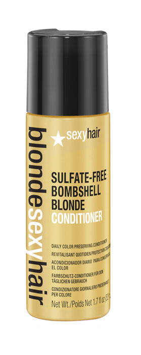 Sexy Hair Кондиционер для сохранения цвета без сульфатов, BLSH Bombshell Blonde Conditioner, 50 мл39CON01 Sexy Hair Кондиционер для сохранения цвета без сульфатов, BLSH Bombshell Blonde Conditioner, 50 мл39CON01Роскошный Кондиционер для ежедневного ухода для осветленных, мелированных и седых волос. Укрепляет волосы, защищает от повреждений и появления секущихся кончиков. Специально разработанная технология Perfect-Balance Technology с экстрактом ромашки, меда и киноа смягчает, увлажняет волосы, предохраняет от выгорания, делает волосы мягкими и сияющими. Без сульфатов, глютена, парабенов, солей.